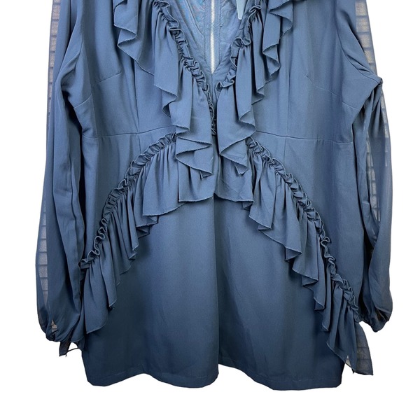 PrettyLittleThing Plus Black Chiffon Frill Detail Bodycon Dress Size 22 - Picture 6 of 7